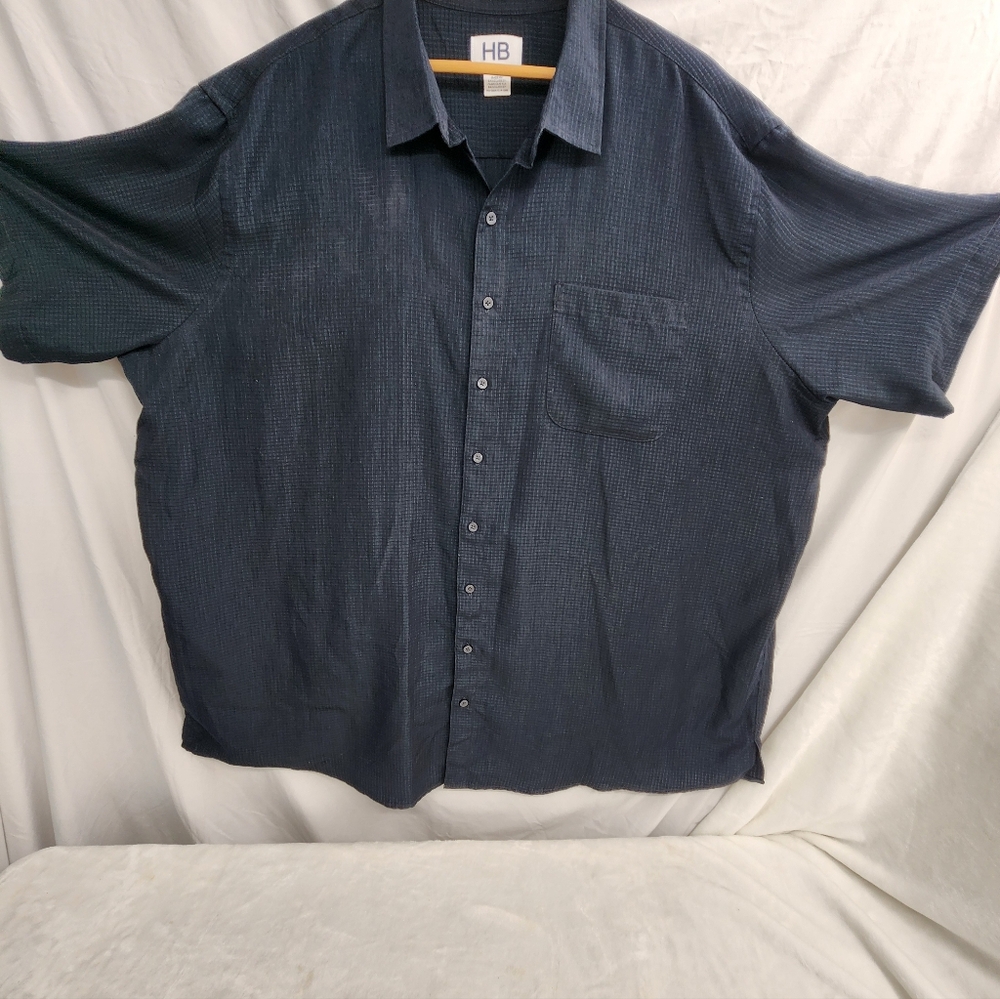 HB (Harbor Bay) Men's Short Sleeve 3XLT Button-Down Shirt Black Textured